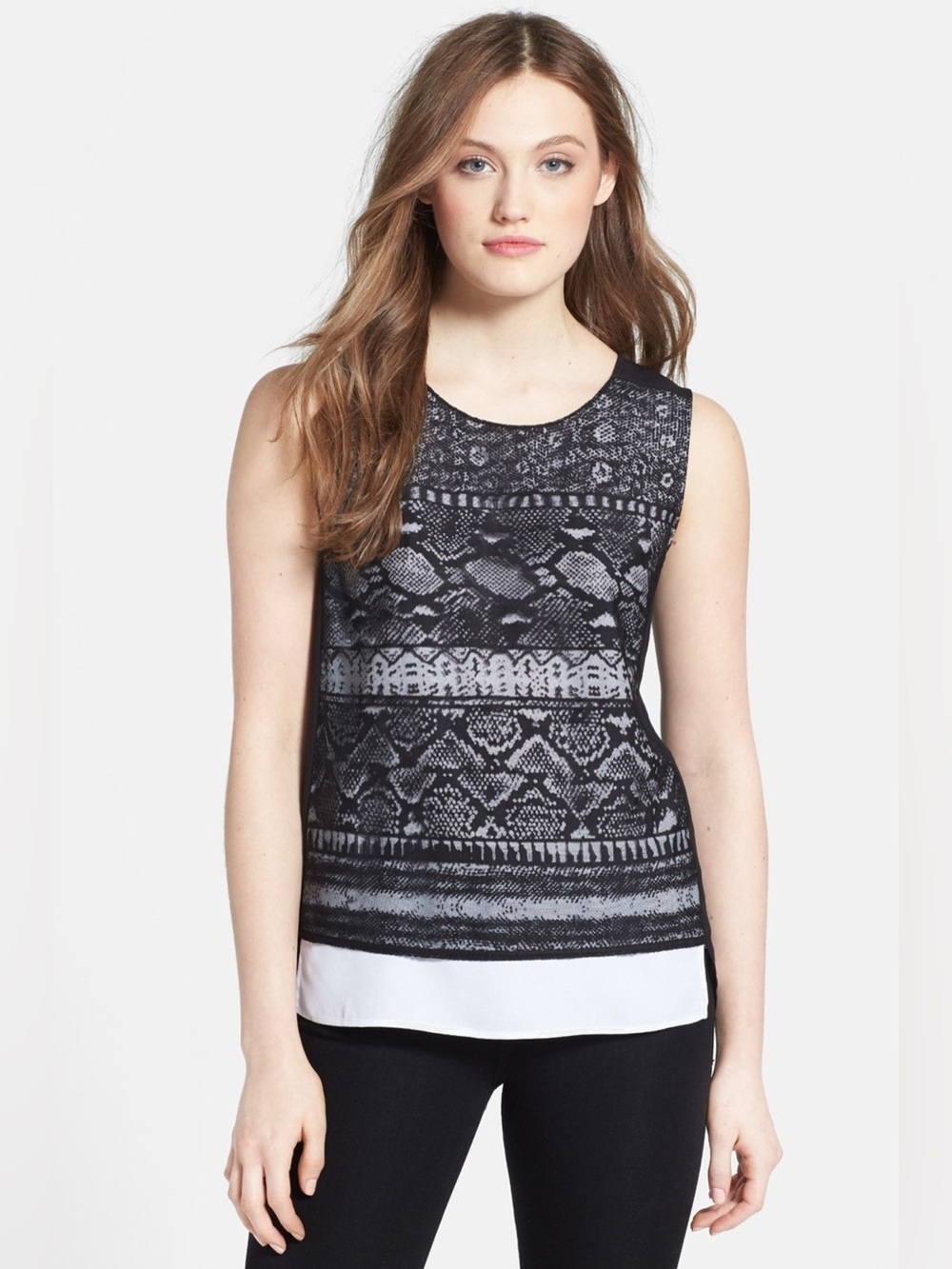 NWT Kenneth Cole New York ‘Winona’ Patterned Layered-Effect Blouse—Large Petite